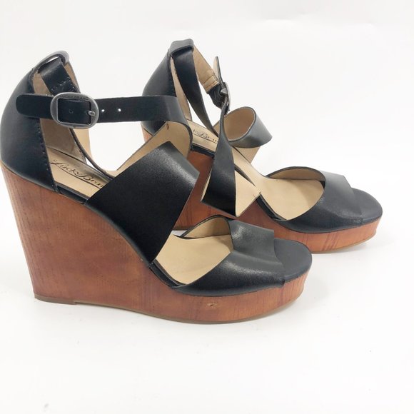 Lucky Brand Lyndell Black Leather Wedges SIZE 8 - Picture 5 of 12